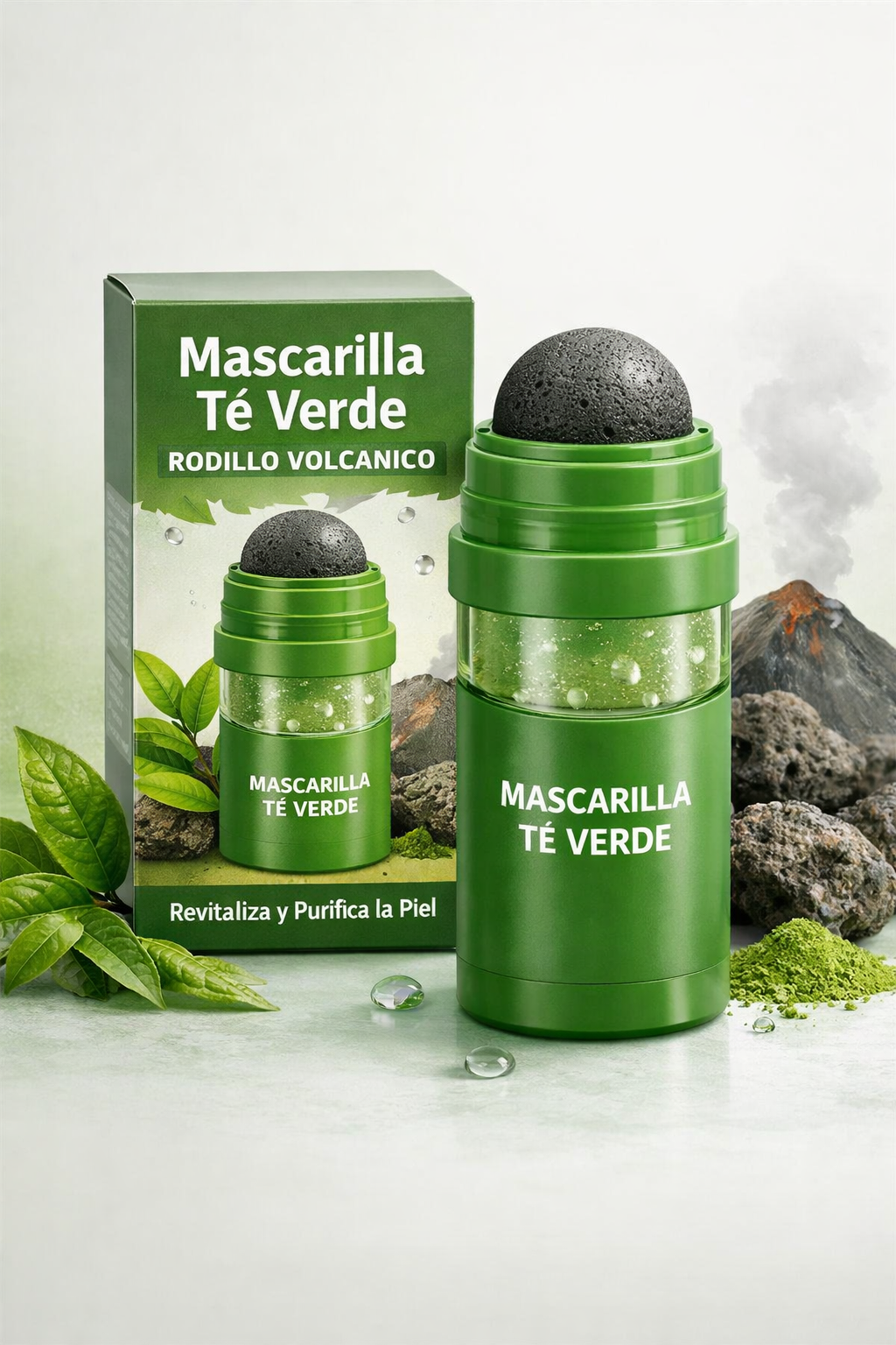 Mascarilla Té Verde Rodillo Volcánico